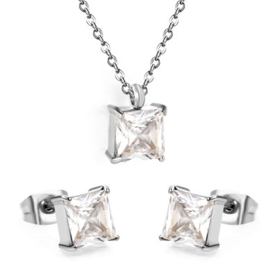 2P2A2211-1 Silver Princess Cut Crystal Jewelry Set