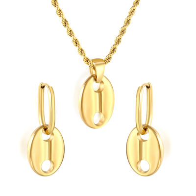 Gold Oval Link Jewelry Set