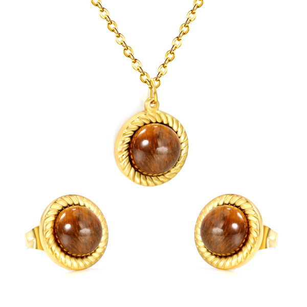 2P2A2265 Tiger Eye Round Medallion Jewelry Set
