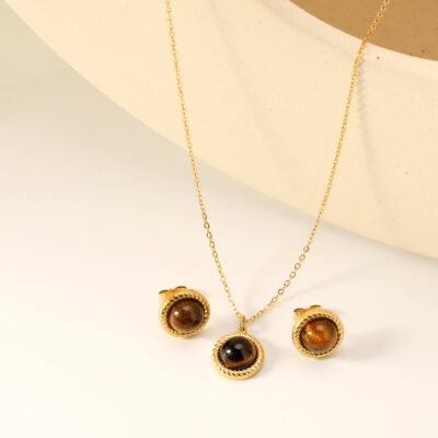 Axora Tiger Eye Round Medallion Jewelry Set Tiger Eye Round Medallion Jewelry Set