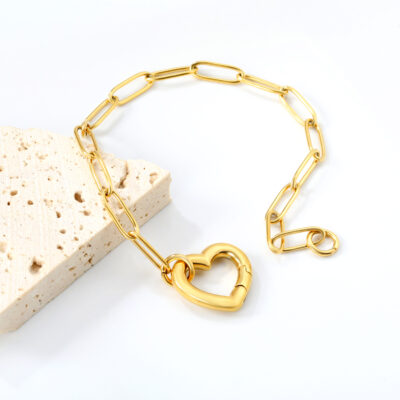 Heart Clasp Paperclip Bracelet