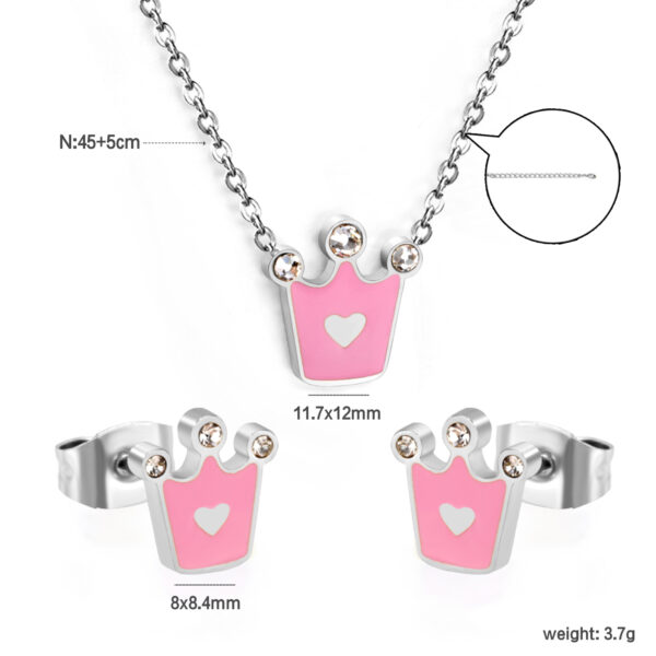 Pink Crown Enamel Jewelry Set
