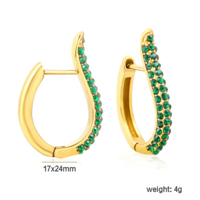 Green Stone Hoop Earrings