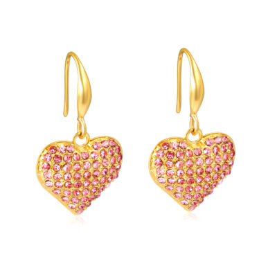 Axora Pink Crystal Heart Drop Earrings Pink Crystal Heart Drop Earrings