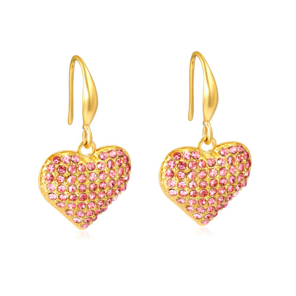 Axora Pink Crystal Heart Drop Earrings Pink Crystal Heart Drop Earrings