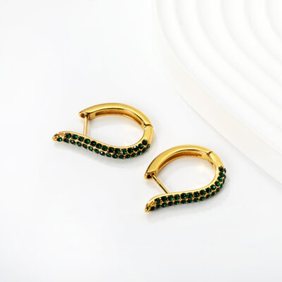 Green Stone Hoop Earrings