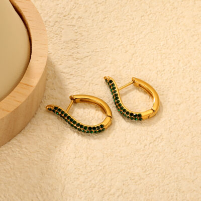 Green Stone Hoop Earrings