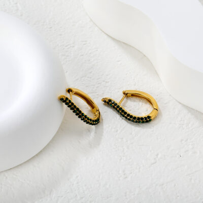 Green Stone Hoop Earrings