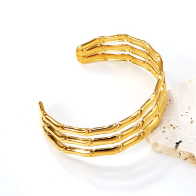 2P2A4167 Triple Row Bamboo Cuff Bracelet