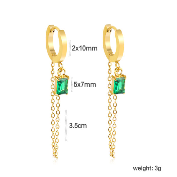 Green Stone Chain Drop Huggie Earrings