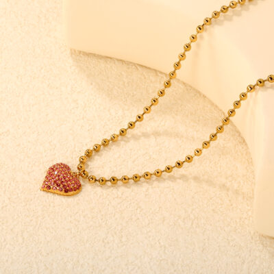 Axora Gold Pink Pavé Heart Pendant Necklace Gold Pink Pavé Heart Pendant Necklace