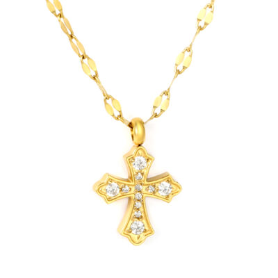 Gold Crystal Cross Necklace