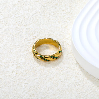 Green Stone Double Band Ring