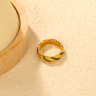 Green Stone Double Band Ring