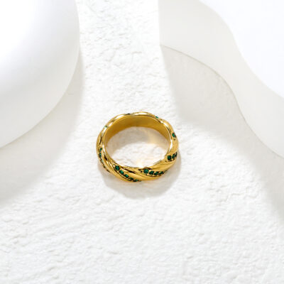 Green Stone Double Band Ring