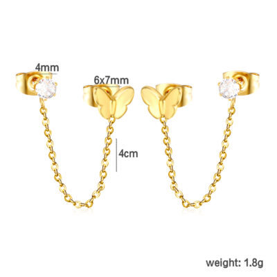 Butterfly Chain Stud Earrings