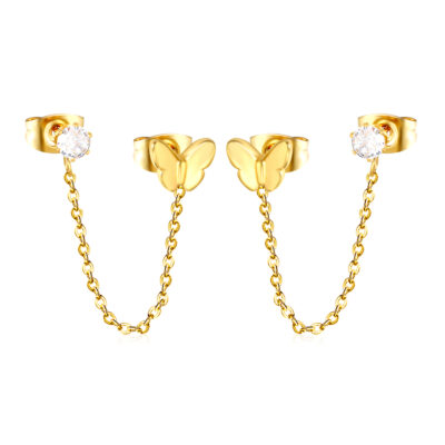Butterfly Chain Stud Earrings