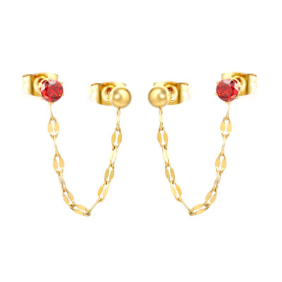 Gold & Red Ball Chain Stud Earrings