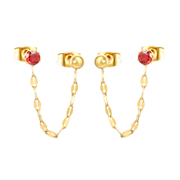 Gold & Red Ball Chain Stud Earrings