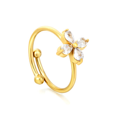 Flower Crystal Open Ring