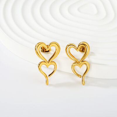 Double Heart Drop Earrings