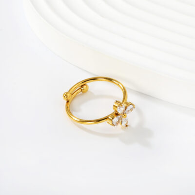 Flower Crystal Open Ring
