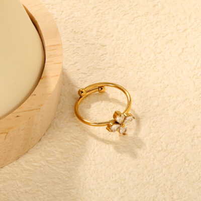 Flower Crystal Open Ring