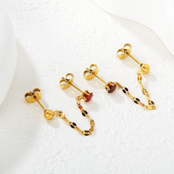 Gold & Red Ball Chain Stud Earrings