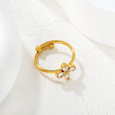 Flower Crystal Open Ring