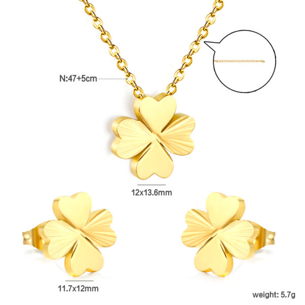 2P2A8216- Gold Four Leaf Clover Jewelry Set
