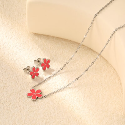 Pink Flower Jewelry Set