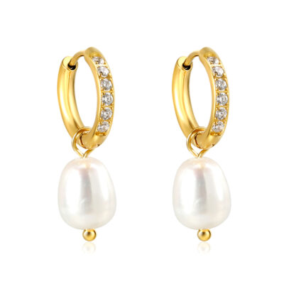 2P2A8760 Pearl Drop Huggie Earrings