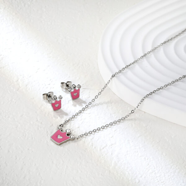 Pink Crown Enamel Jewelry Set
