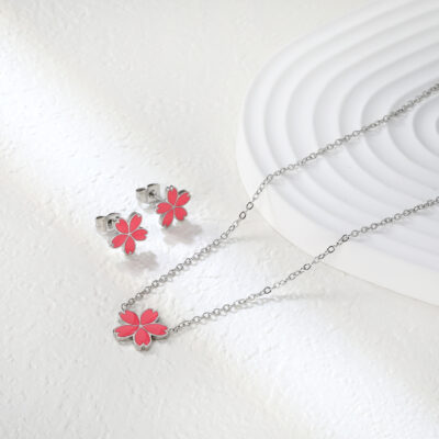 Pink Flower Jewelry Set