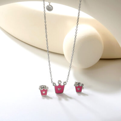 Pink Crown Enamel Jewelry Set