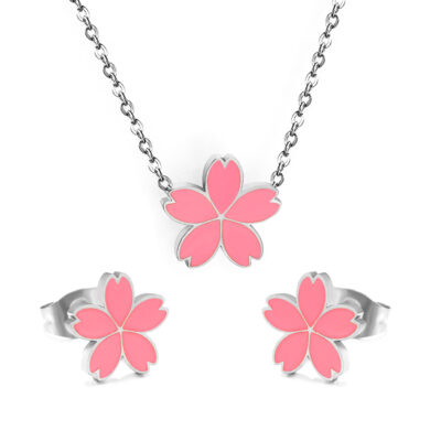 Pink Flower Jewelry Set