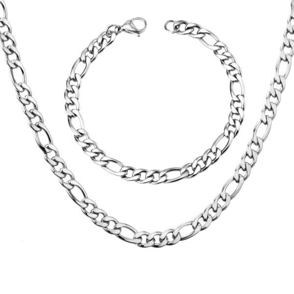 Silver Tone Cuban curb chain Necklace & Bracelet Set