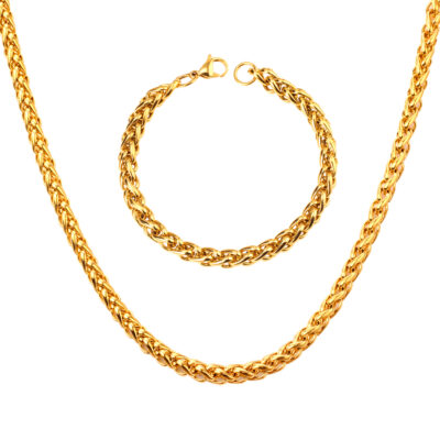 Gold Rope Chain Necklace & Bracelet Set