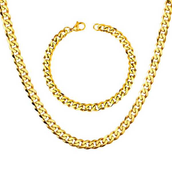 Gold Franco Chain Necklace & Bracelet Set