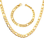 Axora Gold Wide Cuban Necklace & Bracelet Set Gold Wide Cuban Necklace & Bracelet Set