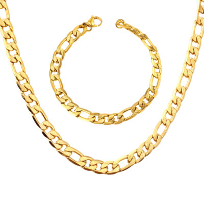 Axora Gold Wide Cuban Necklace & Bracelet Set Gold Wide Cuban Necklace & Bracelet Set