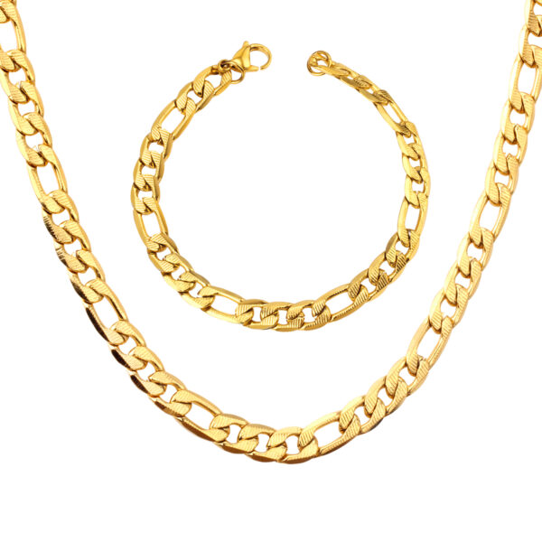 Gold Wide Cuban Necklace & Bracelet Set