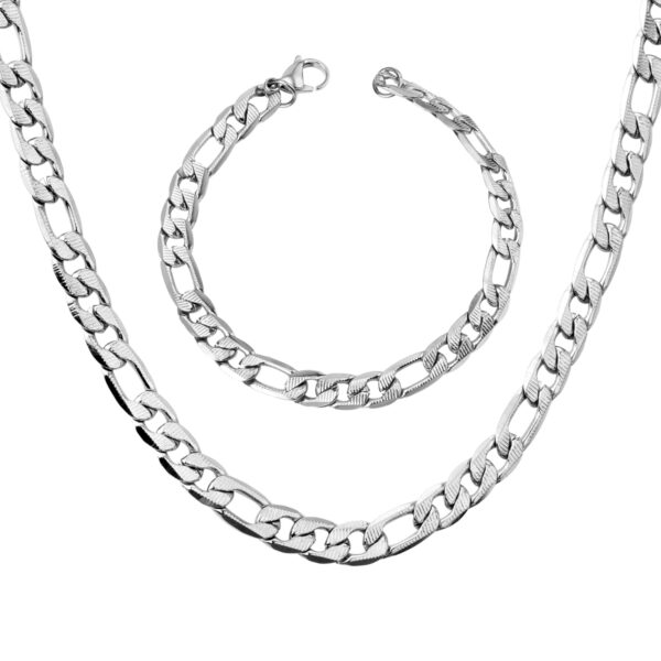 Axora Silver Wide Cuban Necklace & Bracelet Set Silver Wide Cuban Necklace & Bracelet Set