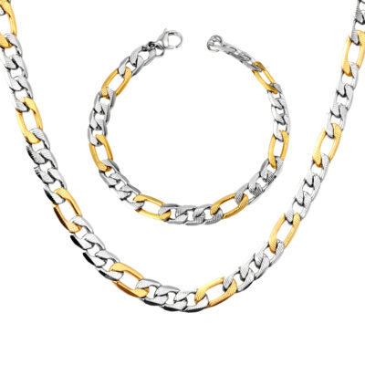 Axora Mixed Wide Cuban Necklace & Bracelet Set Mixed Wide Cuban Necklace & Bracelet Set