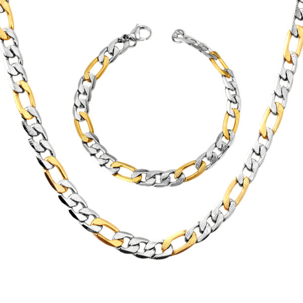 Mixed Wide Cuban Necklace & Bracelet Set