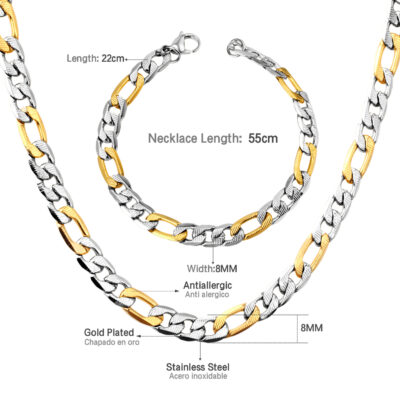 BW55SG Wide Cuban Necklace & Bracelet Set