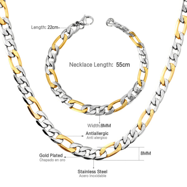 BW55SG Wide Cuban Necklace & Bracelet Set