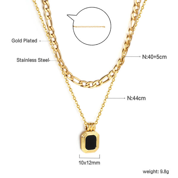 Layered Black Square Pendant Necklace