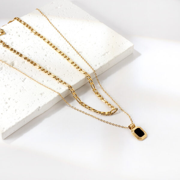 Axora Layered Black Square Pendant Necklace Layered Black Square Pendant Necklace