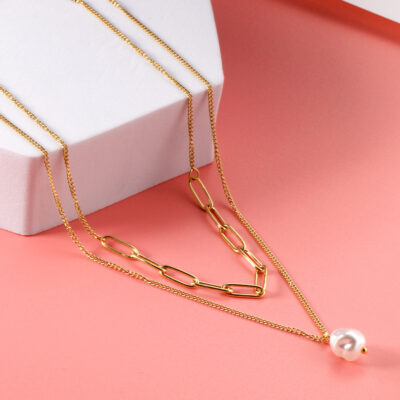 Layered Paperclip and Bar Necklace